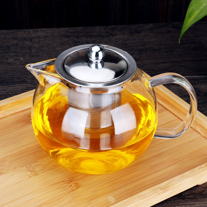 Handmade Clear Glass Round Teapot Set with Ss Filter