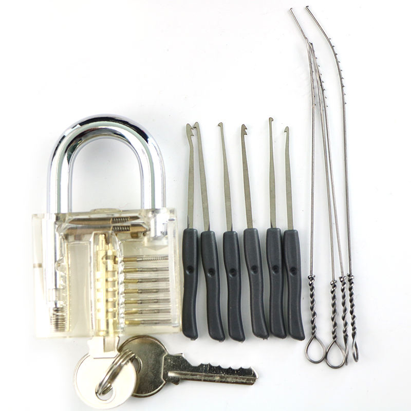 Transparent Visible Cutaway 10 PCS Lock Pick Set Handle Tools Lock Pick Set