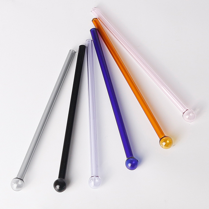 Reusable Solid Color Bubble Head Glass Drinking Straw Reusable