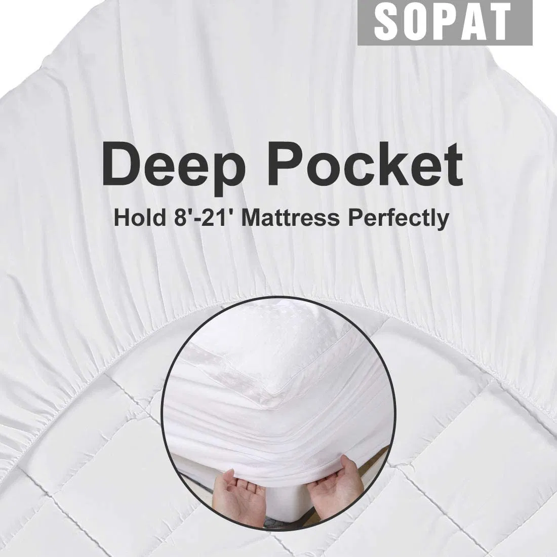Extra Thick Mattress 100% Cotton Pillow Top Cooling Breathable Mattress Pad Protector with Deep Pocket Durable Double Border