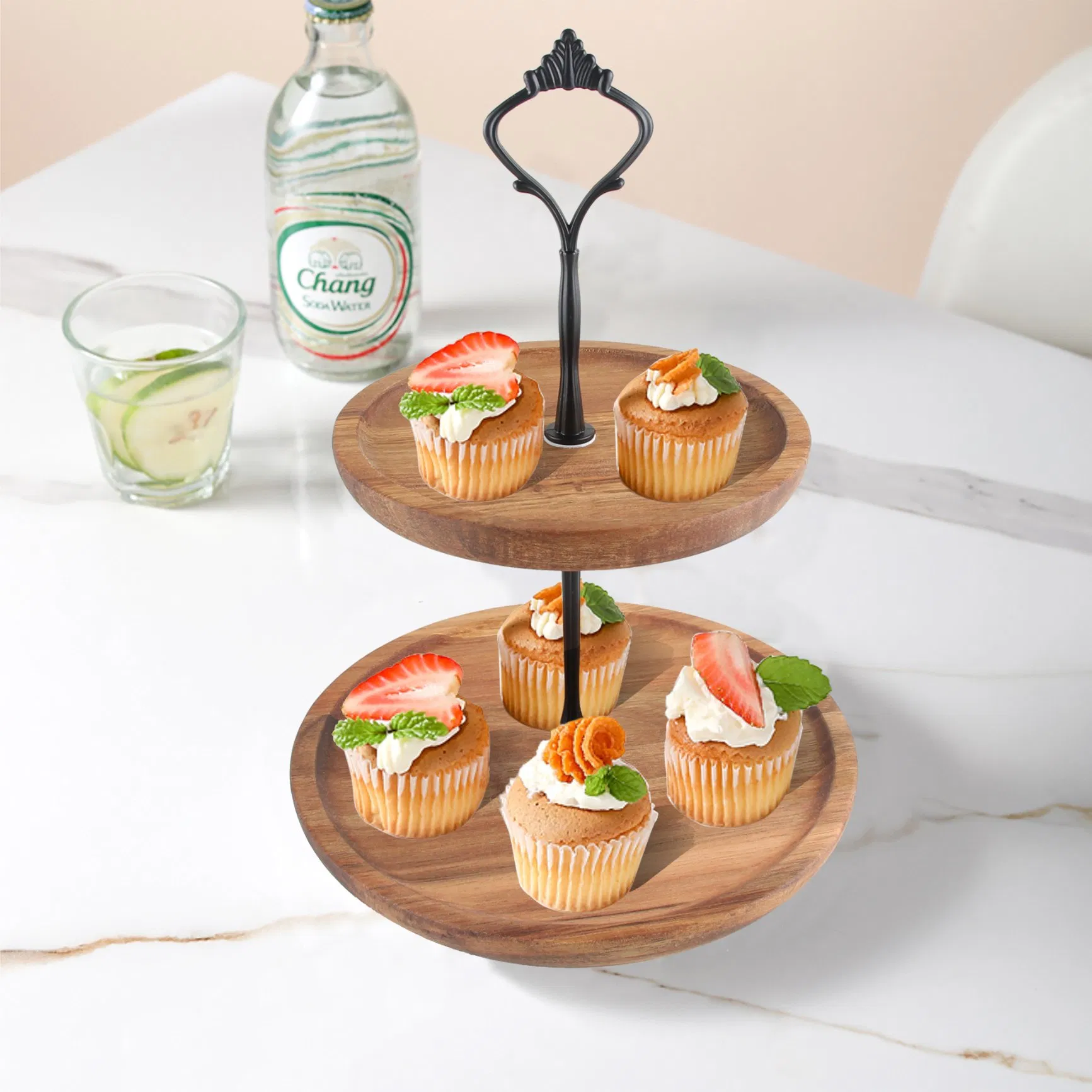 Wholesale Morden Round Wooden Fruit Tray Display Wedding Party Rack 3 Tier Cake Tray Stands