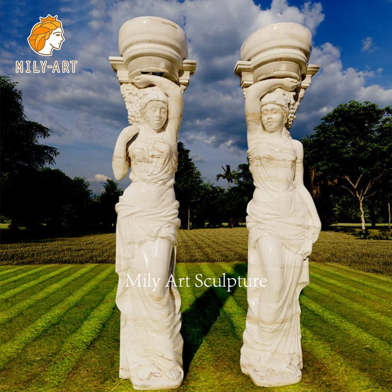 Customized Hand Carved Building Stone Column Roman Marble Statues Pillars