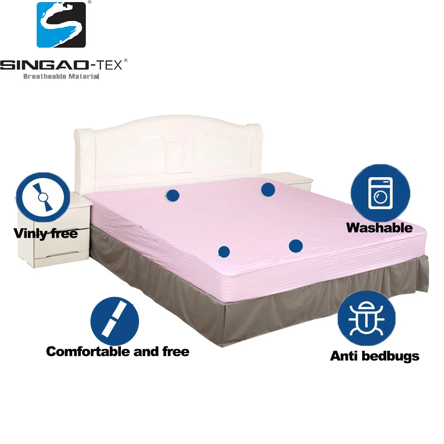 Pink Knitted Waterproof Mattress Cover Depth 35cm 360 Degree Protection 100% Polyester