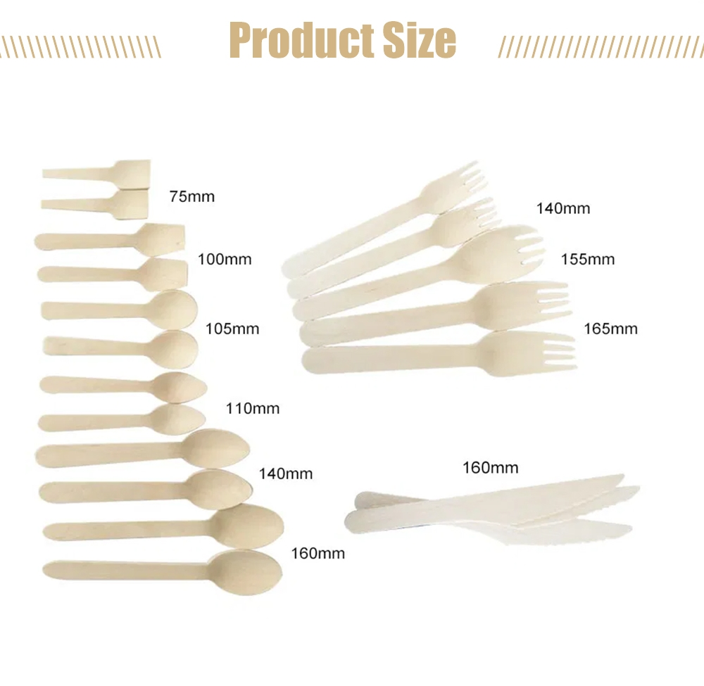 Wholesale Biodegradable Custom Disposable Eco-Friendly Birch Wood Knife, Fork and Spoon Cutlery Wooden Cutlery