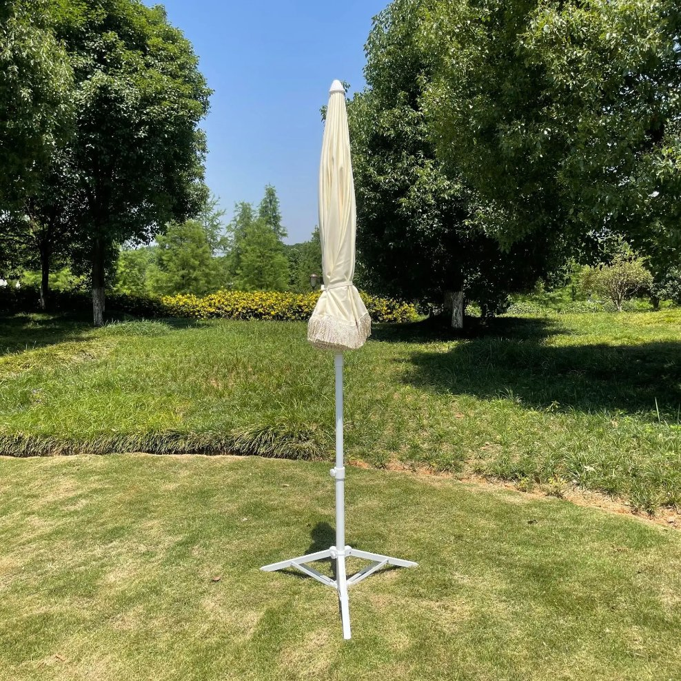 White Premium Fringe Luxury Vintage Cotton Beach Umbrella