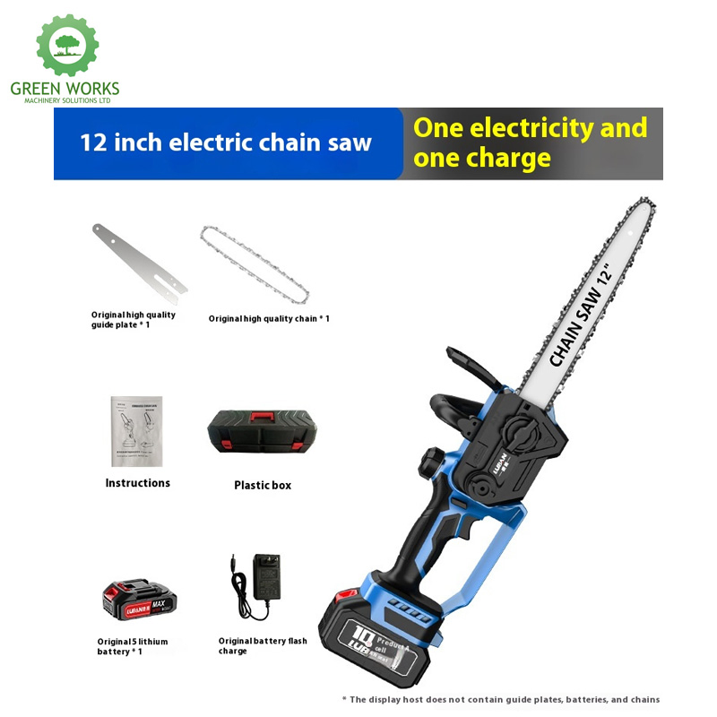 High Powered Portable Cordless Chainsaw with a 12-Inch Chain and Bar for Wood Cutting and Tree Trimming