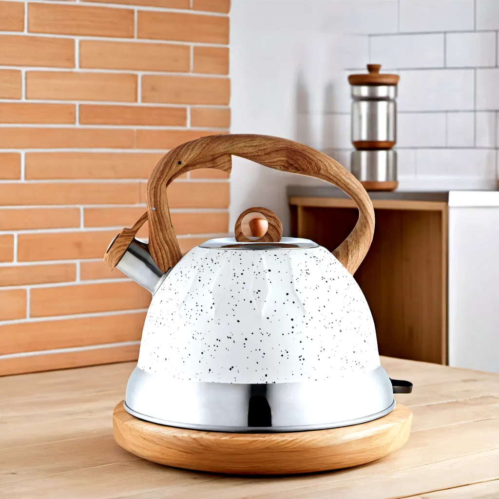 New Design Cookware Whistling Teapot Stainless Steel Water Kettle with Wooden Handle