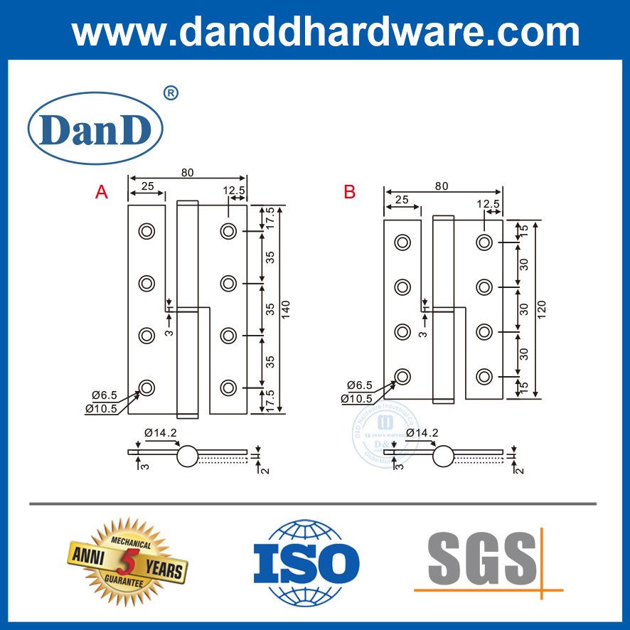 Aluminum Frame Light Door Stainless Steel Lift off Flush Hinge for Residential
