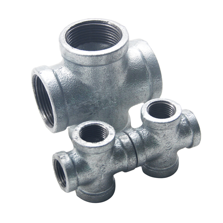 Factory Price High Quality Galvanized Malleable Iron Black Cross 4 Way Pipe Fitting Plumbing Material in Water Gas Firefighting