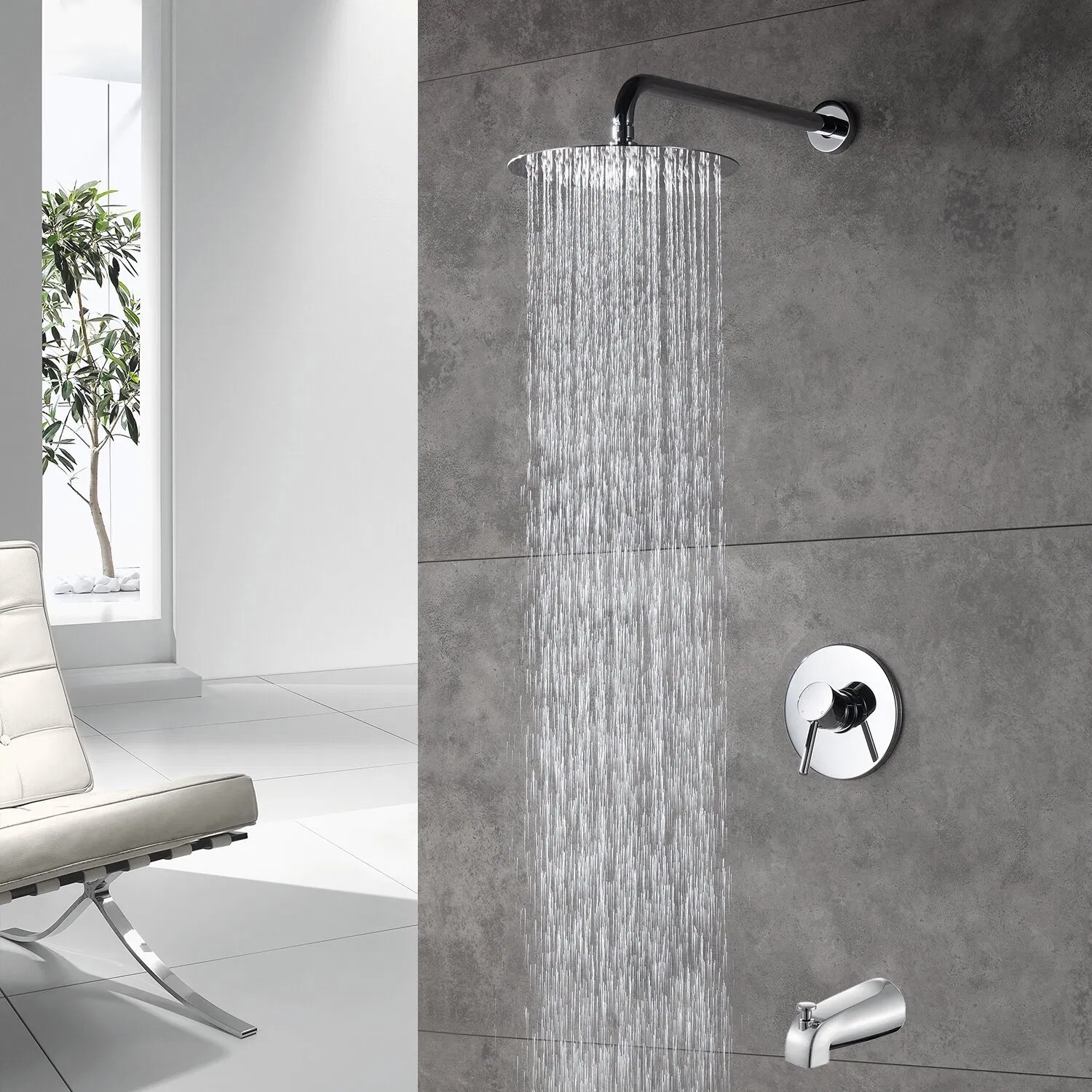 Wall Mount Pressure Balance Shower Faucets Sets Complete Rain Shower Head Shower Valve and Trim Kit