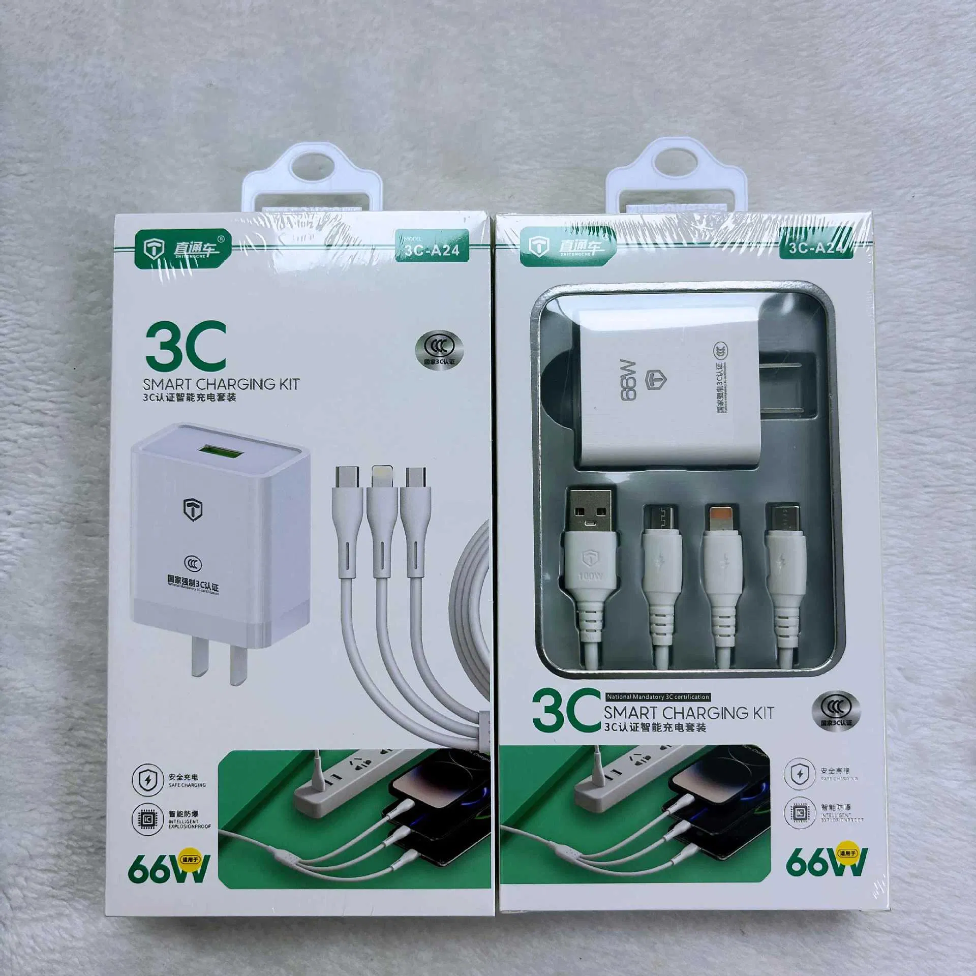 3 in 1 Super Fast Mobile Phone Charger for iPhone 15 Android Us Plug Standard