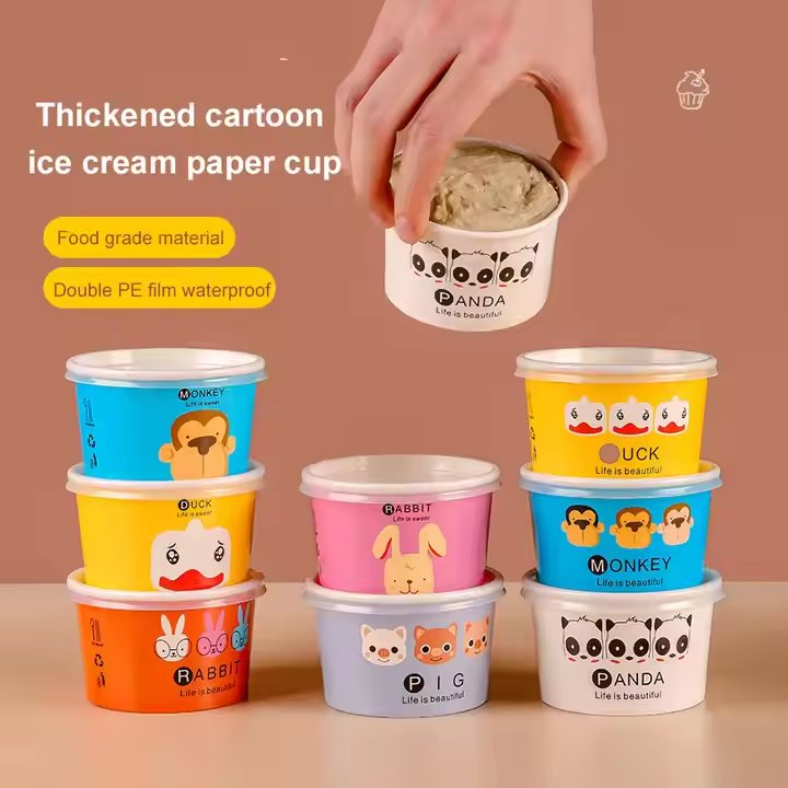 Custom Packaging Recyclableice Cream Container Paper Cup with Lids