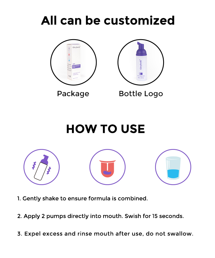 Wholesale 50ml Glorysmile V34 Flouride Free Purple Teeth Whitening Mousse Toothpaste