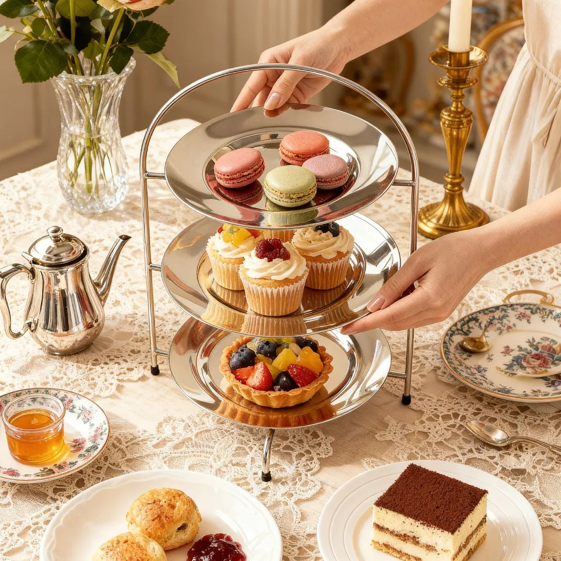 Durable Stainless Steel Wire Cake Holder Stand for Commercial Use