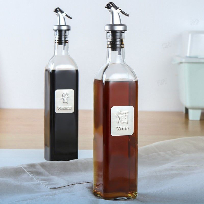 Clear Empty Square Kitchen Containers Vinegar Hot Sauce Olive Oil Dispenser Packing Glass Bottles with Spray Cap