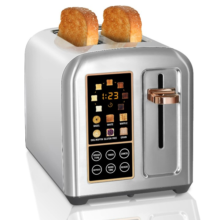 Hot Sale LCD Display Touch Buttons 2 Slice Stainless Steel Bread Toaster