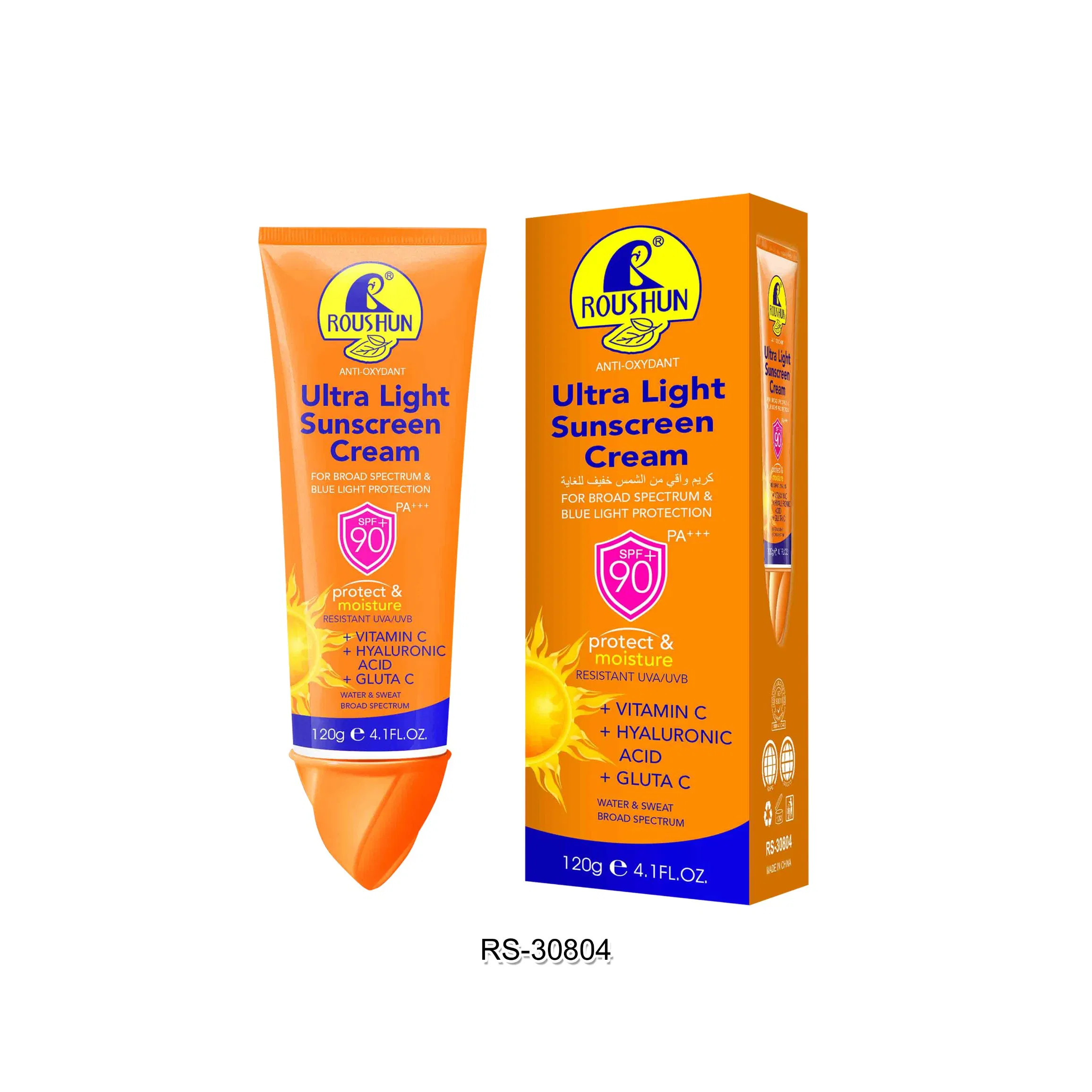 Roushun Ultra Light Sunscreen Cream SPF 90+ Vitamin C Hyaluronic Acid Gluta C