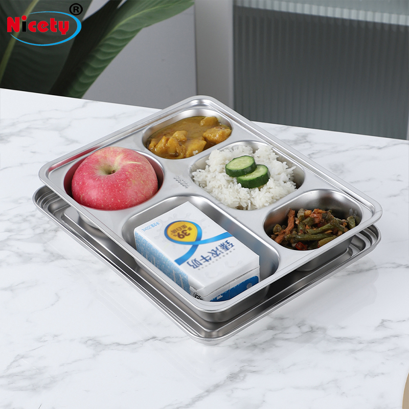 Stainless Steel Food Tray Dinnerware School Student Canteen Plates Compartmentalized Fast Food Tray