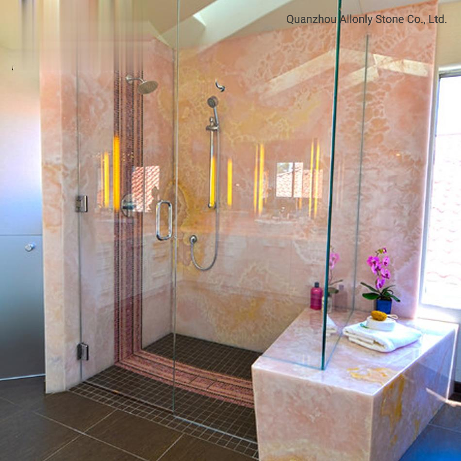 Hotel Interior Design Pink Onyx Marble Tile Floor and Wall