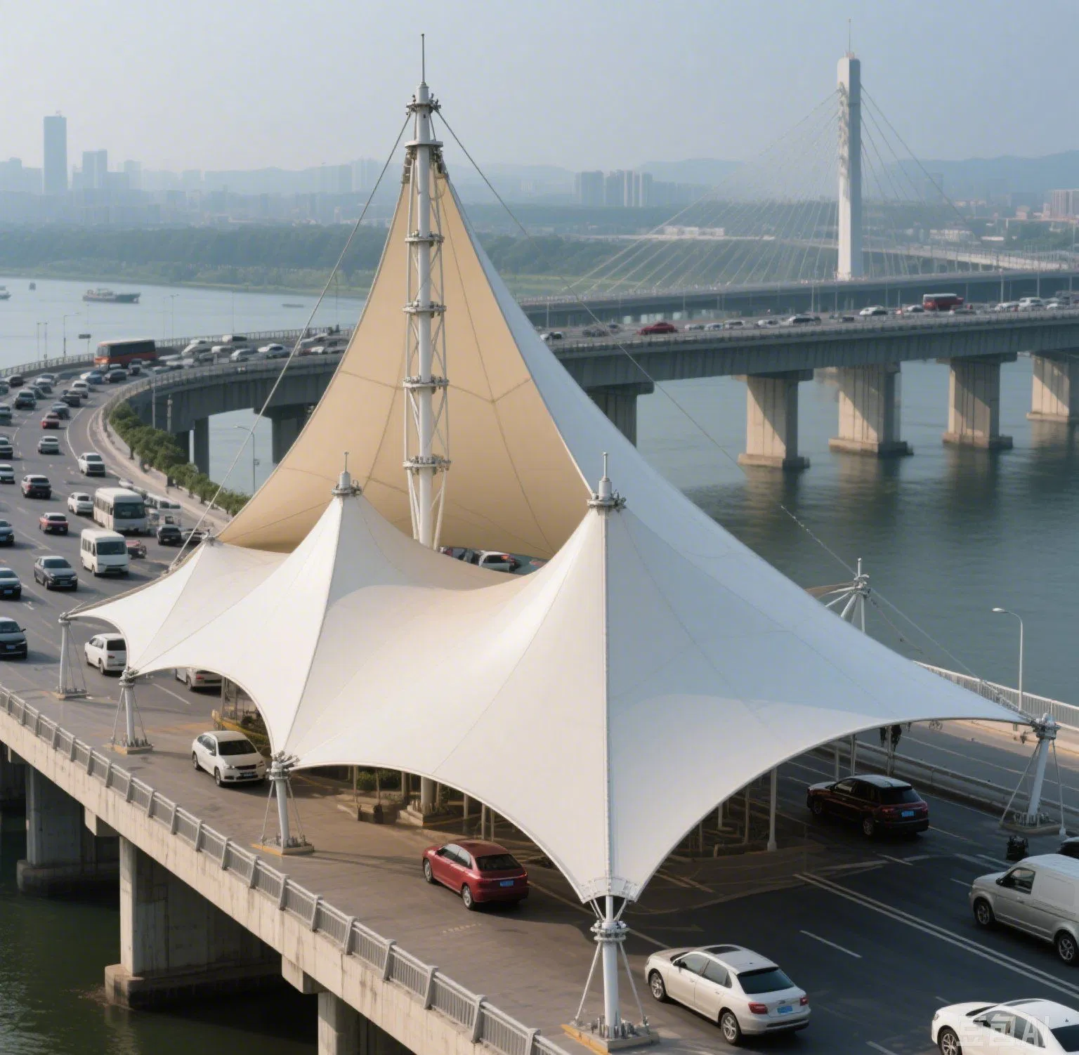 Innovative Steel Structure Bridge Canopy with Tensile Membrane Design