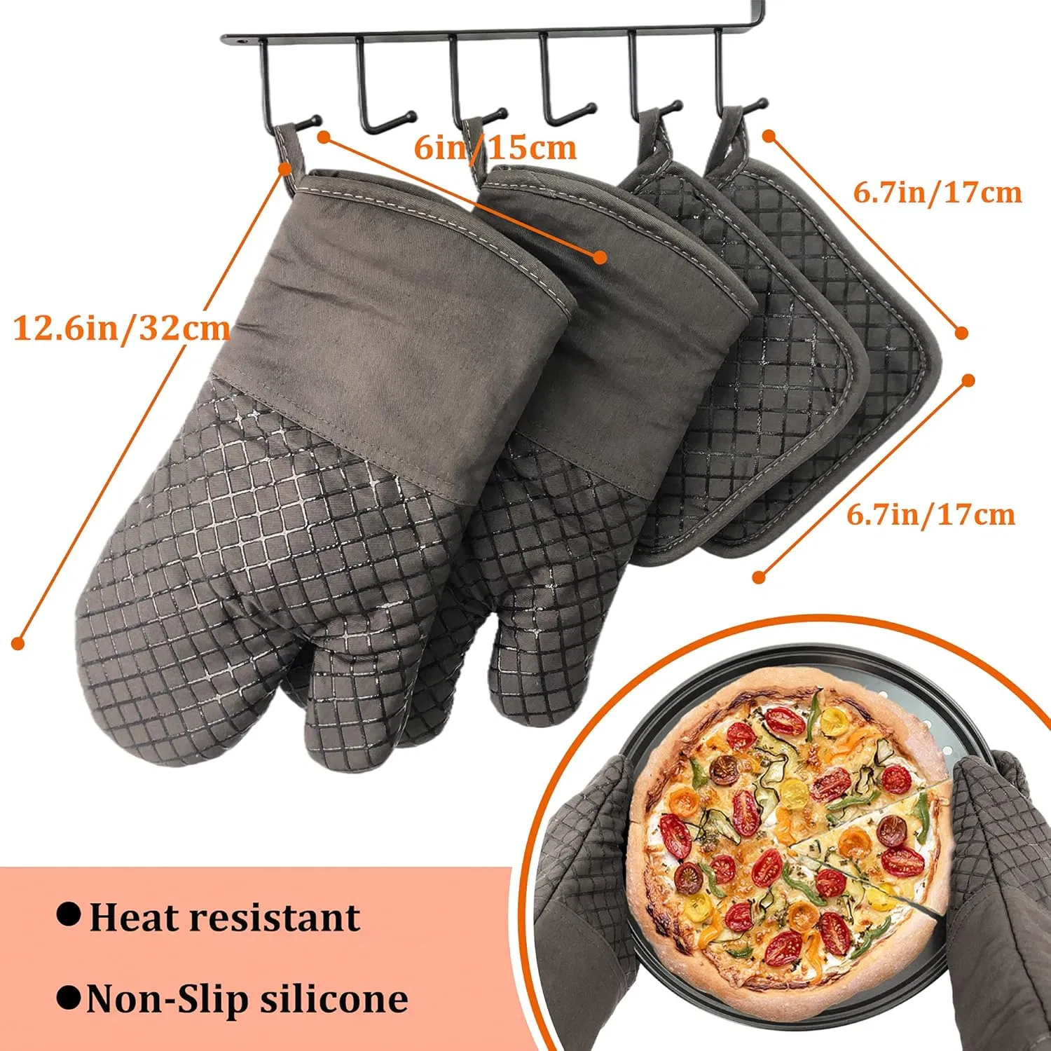 4 PCS Oven Mitts and Pot Holders, 500° F High Heat Resistant Kitchen Oven Mitts with Pot Holders