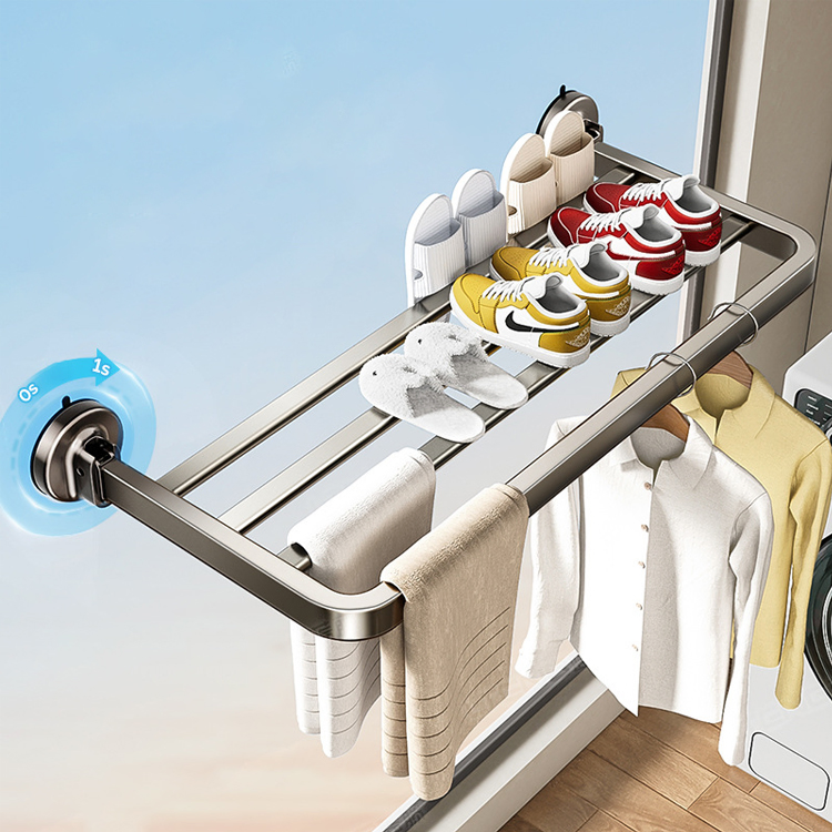 Sanipro New Style Suction Cup Type Folding Clothes Drying Rack Collapsible Laundry Towel Shoes Hanging Dry Hanger