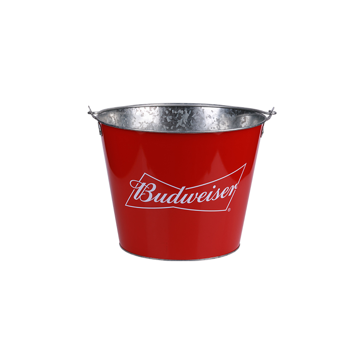 Customred Round Ice Metal Bucket Tin Red Round Metal Beer Barrel