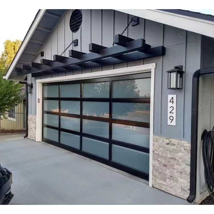 Custom Electrical Shutter Doors Villa Exterior Aluminum Garage Doors Tempered Glass Garage Doors