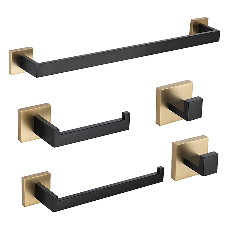 Factory Custom Bathroom Hardware Black Golden Silver Bathroom Accessories Towel Rod Paper Holder Coat Bar for Villa Hotel Swimming Pool