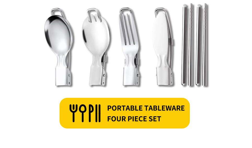 Travel Service Flatware Set Stainless Steel Portable Foldable Knife Fork Spoon Cutlery with Bag