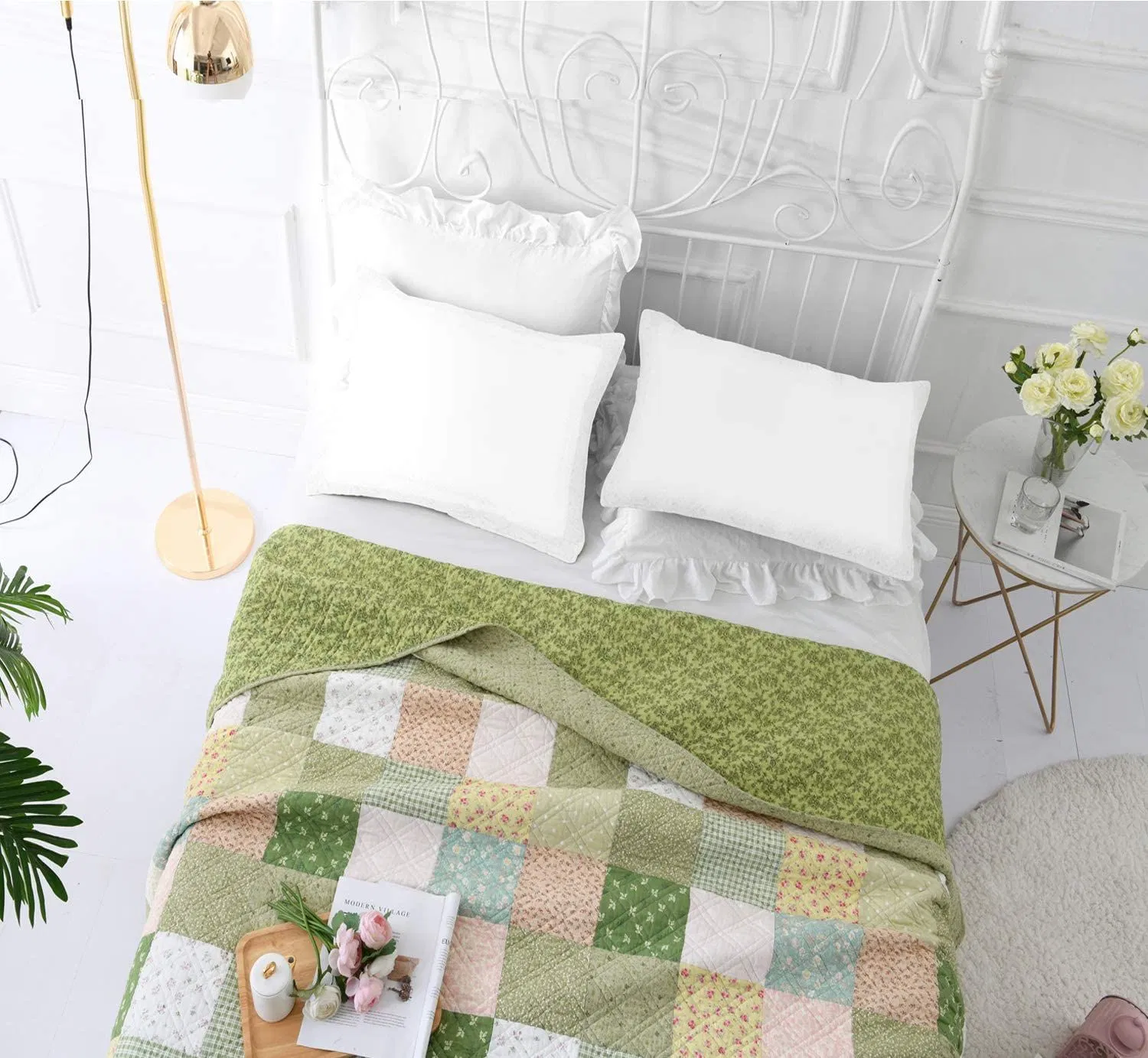Oversized King Bedspread Quilt Set to The Floor, French Country Patchwork Pattern, Floral Paisley Prints, Beautiful Colors!
