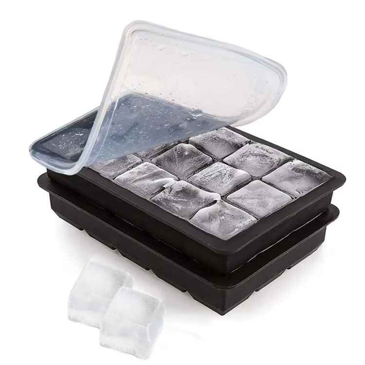 Versatile Ice Cube Molds with Durable Spill-Resistant Removable Lid Silicone Ice Molds