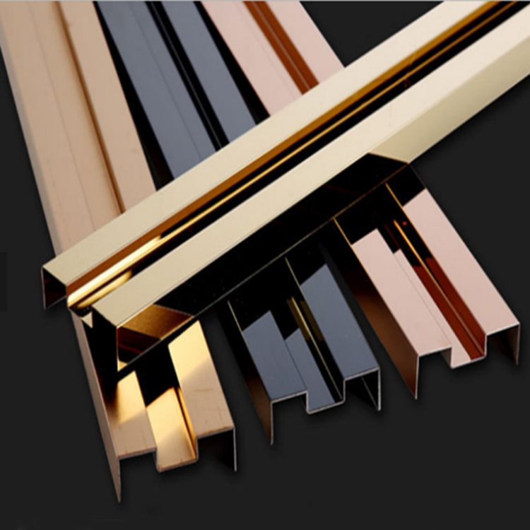 304/316 Decorative Hairline Rose Gold 10mm Width Stainless Steel U T Shape Profile for Interior Door or Floor Decoration