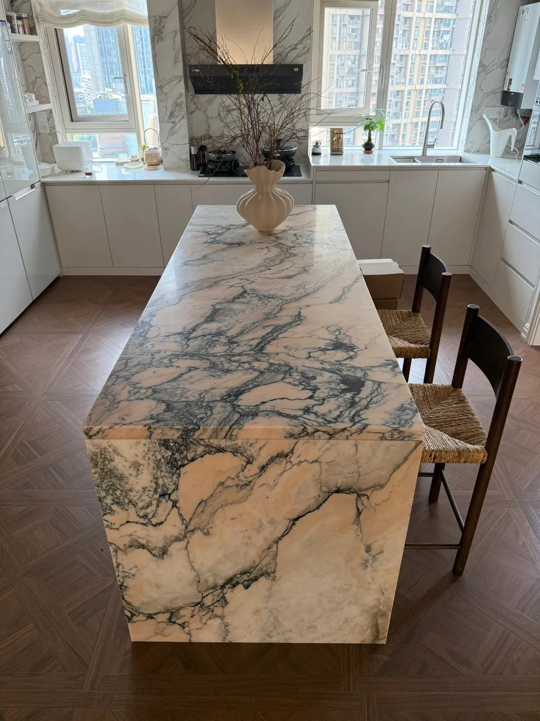 Natural Pink Marble Stone Island Desk for Home Villa Kitchen Countertop Vanity Top Wall Decoration