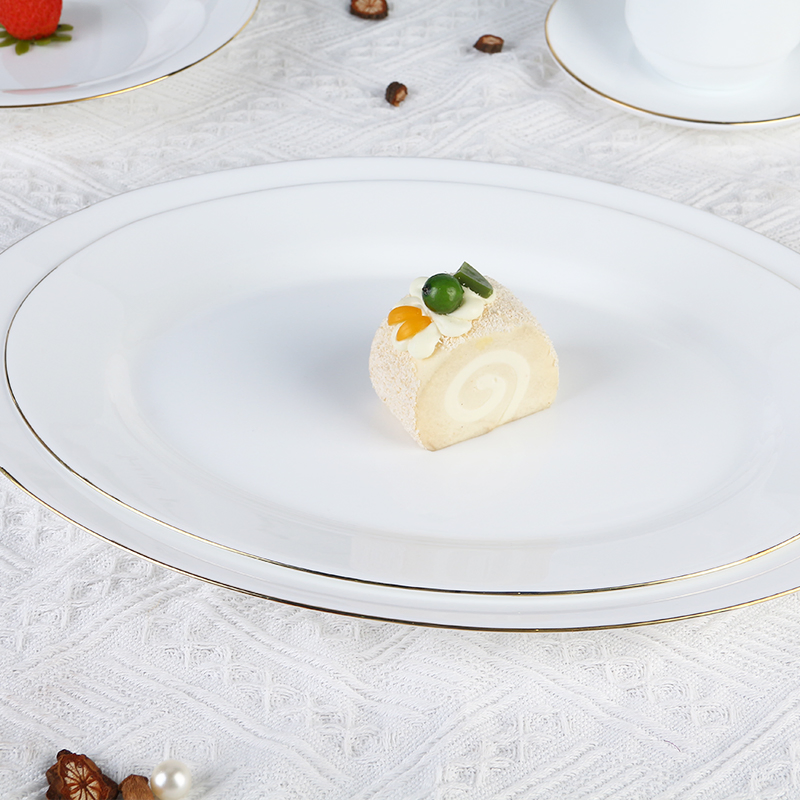 Opal Glassware Dining Plate with Elegant Gold Rims