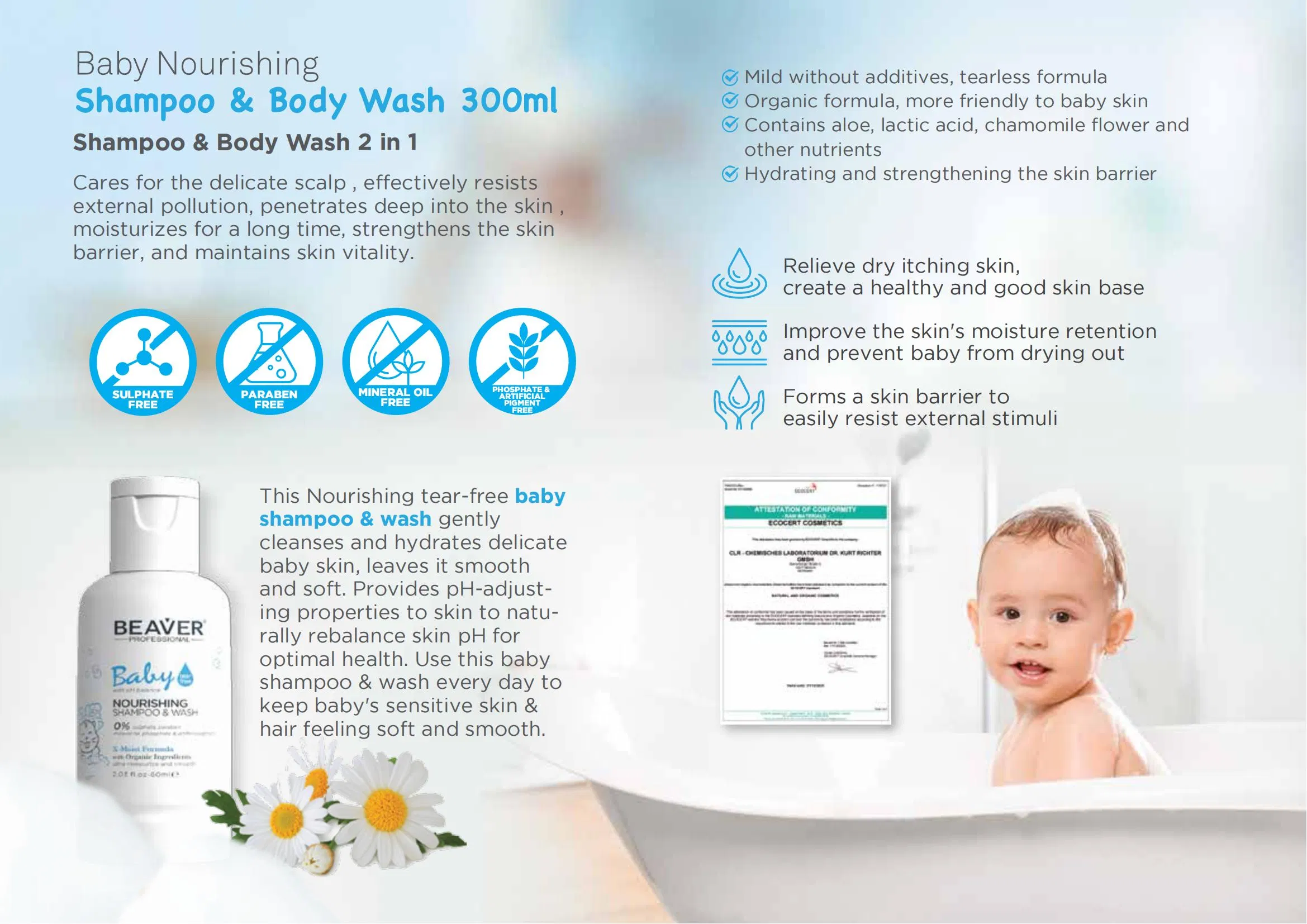 Baby Shampoo Wash Moisture Shower Gel Organic 2 in 1 Baby Shampoo