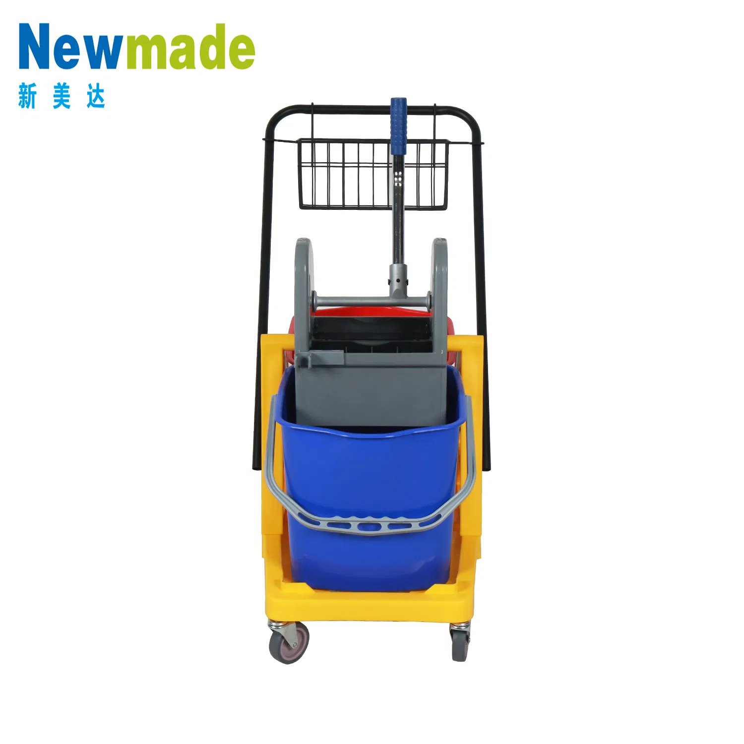 Factory Supply Down-Press Multi-Function Double Mop Bucket Wringer Trolleys with Basket