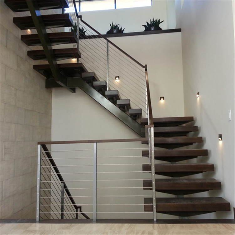 Prima Customized Straight Staircase with Wood/Marble Tread and Glass Railing