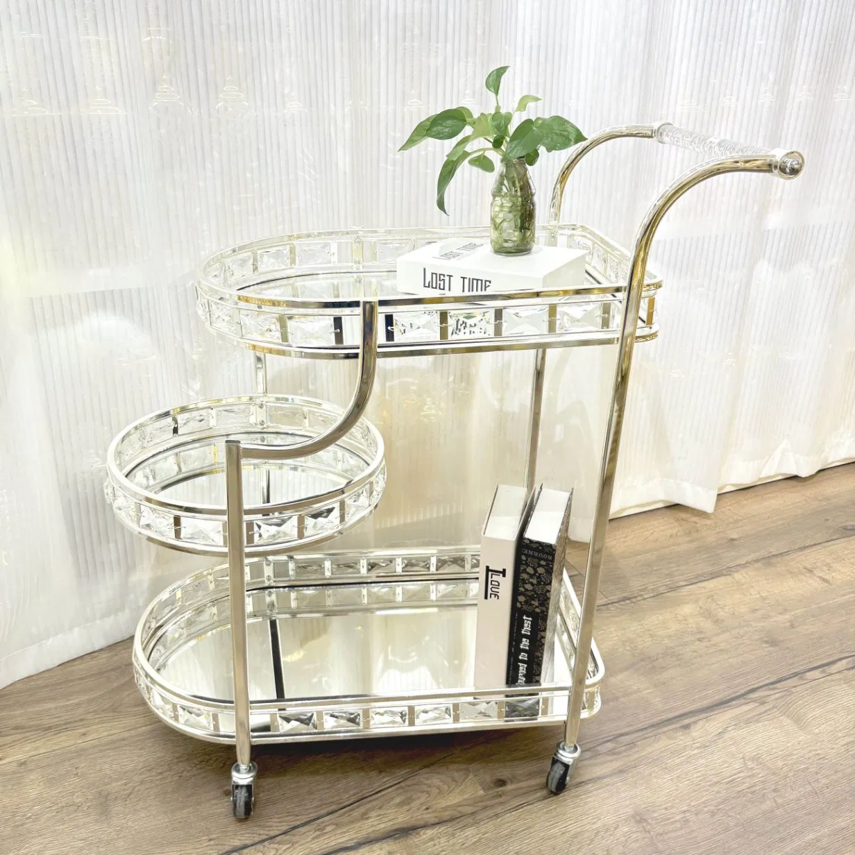 Luxury Mirror Arab Metal Dining Car Hotel Lobby Dining Car Handcart