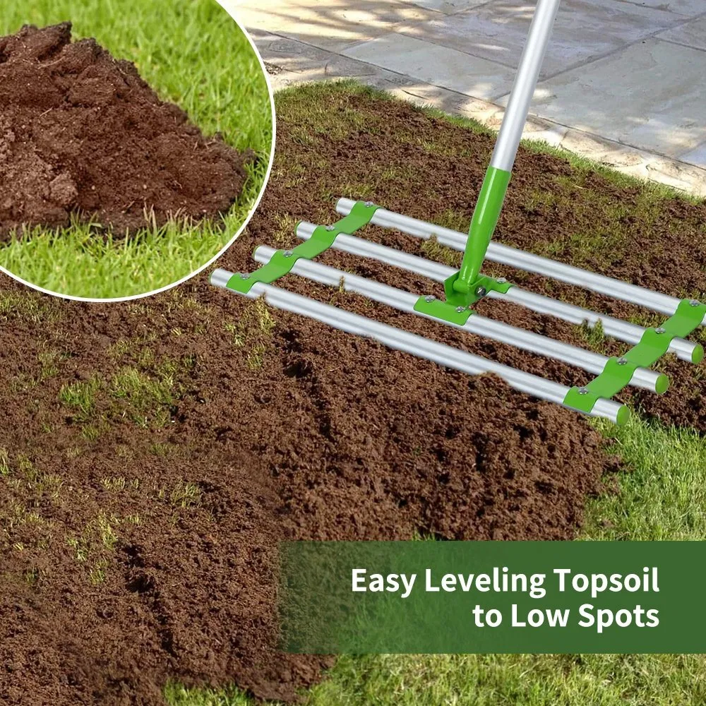 Garden Portable Multifunctional Lawn Leveling Rake with Aluminum Handle Garden Hand Tools