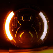 7 Inch LED Motorcycle Headlight with White and Amber Halo Ring