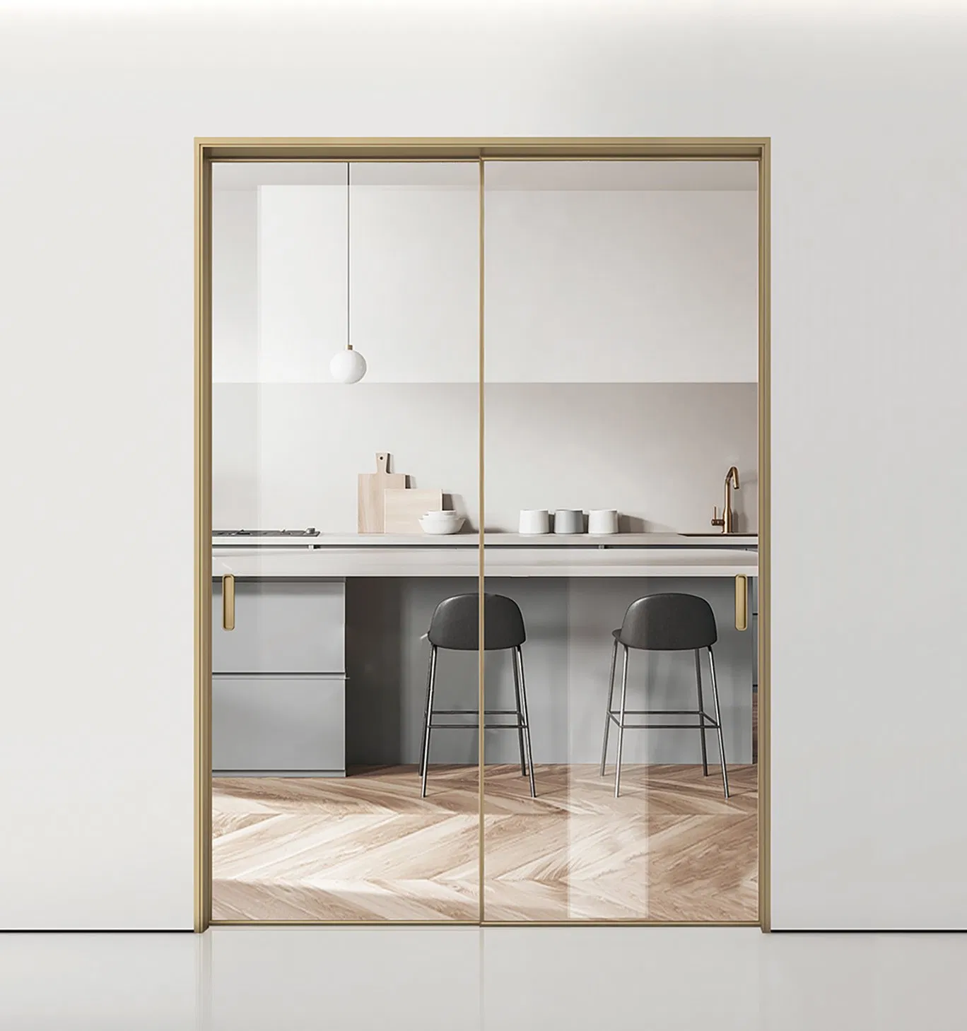 Custom Bathroom Gold Frame Tempered Glass Sliding Shower Shower Door