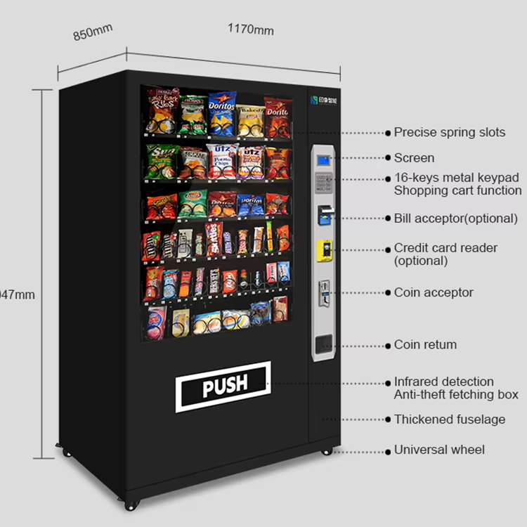Factory Cheap Price Vending Machines Card Bill Coin Snack Vending Machine Bottle Drinks Durable Large Capacity 60 Slots Steel