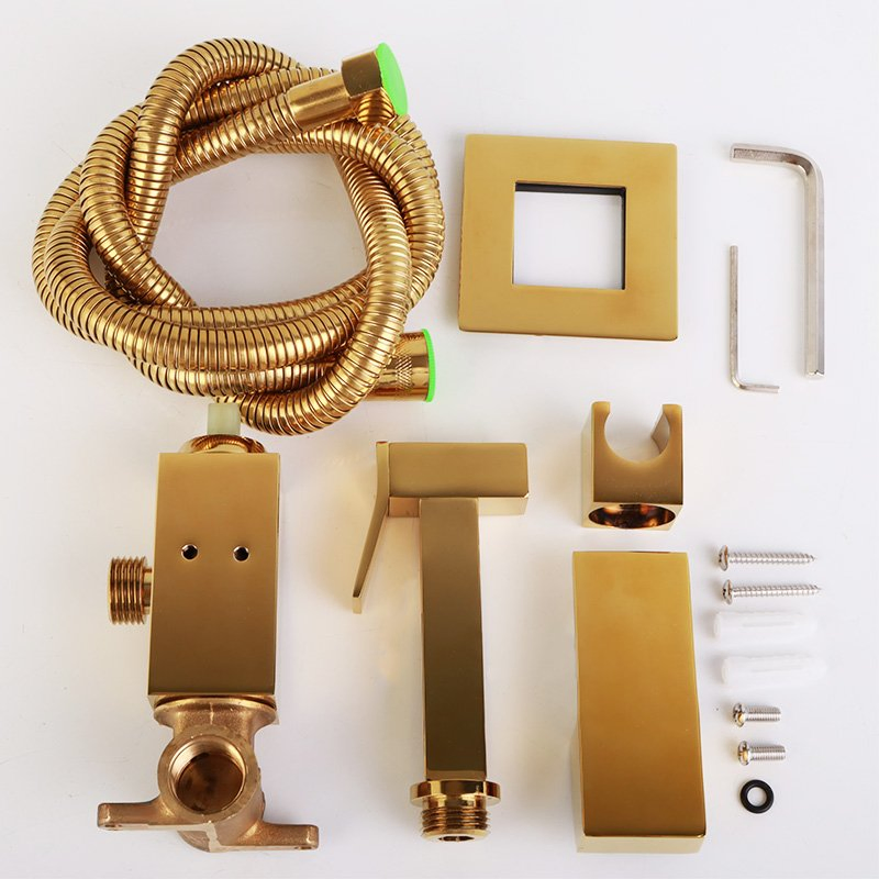 Toilet Brass Bidet Ablution Faucet Golden Shattaf Set Concealed Hot and Cold Handheld Toliet Water Spray Bidet Gold