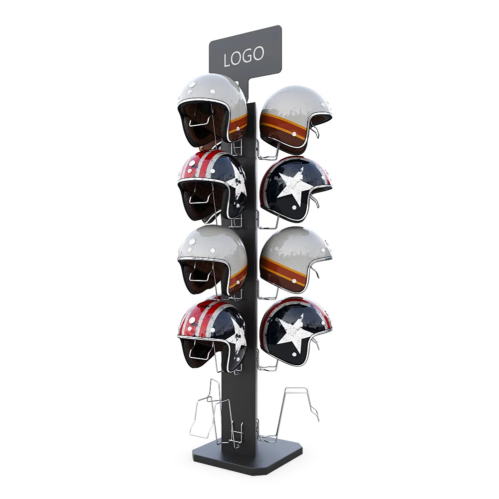 Durable Black Metal Motorcycle Helmet Display Stand for Retail Store
