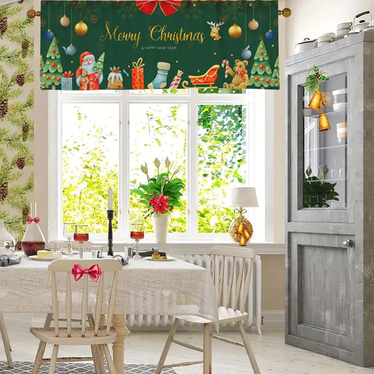 Christmas Decorations, Holiday Parties, Santa Claus Curtains, Short Curtains, Kitchen Blackout Window Curtains