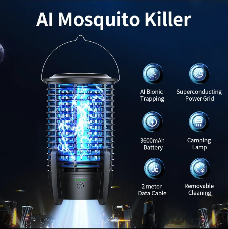 Newest 3 in 1 Waterproof Bug Zapper Electric Rechargeable Mosquito Fly Trap