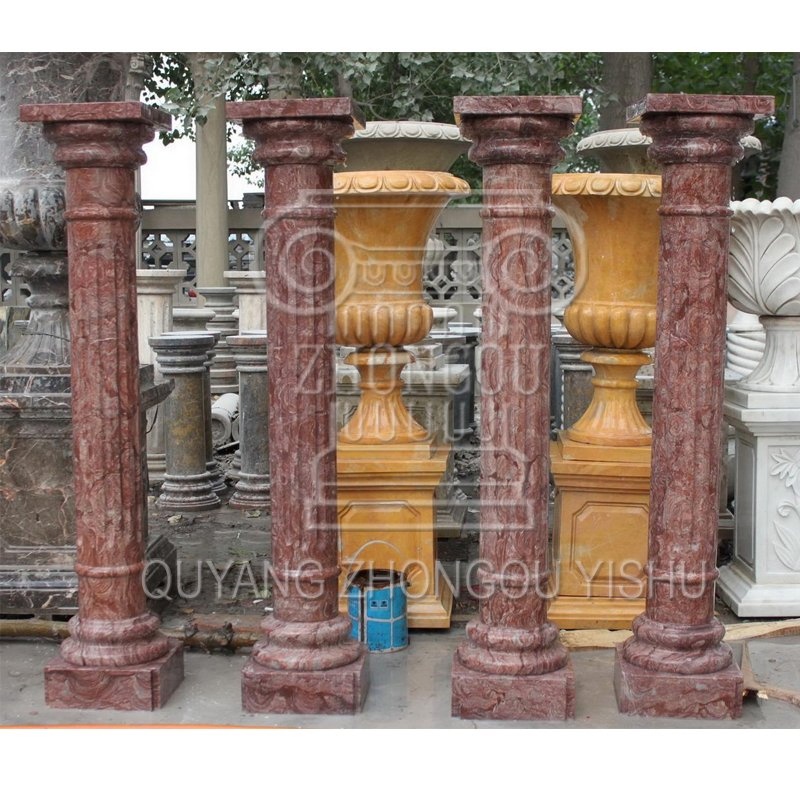 Great Red Roman Marble Column with Good Hand-Carved Quality