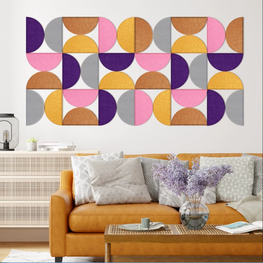 Custom Semi Circle Shape Self-Adhesive Sound Absorbing Polyester Acoustic Panel Decorative Pet Felt Panel