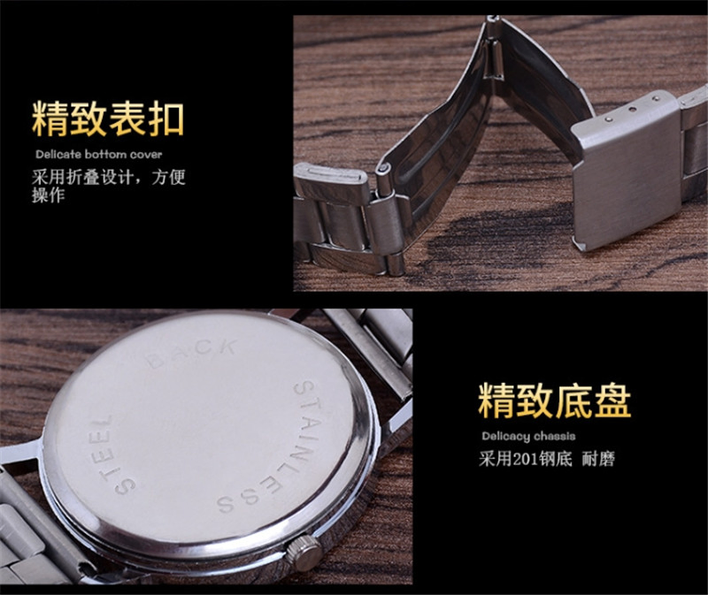 Wholesale Cheap Watch Fashion Stainless Steel Black/White Three-Eye Decoration Men Business Metal Quartz Watch